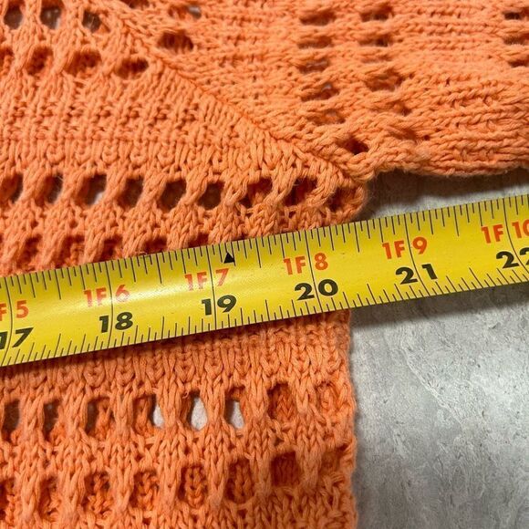 Chico’s Coral Open Knit Linen Crochet V Neck Beachy Top Size 2 (L) - Picture 10 of 13